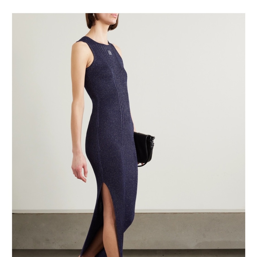 Loewe Anagram Embroidered Ribbed Metallic Dress